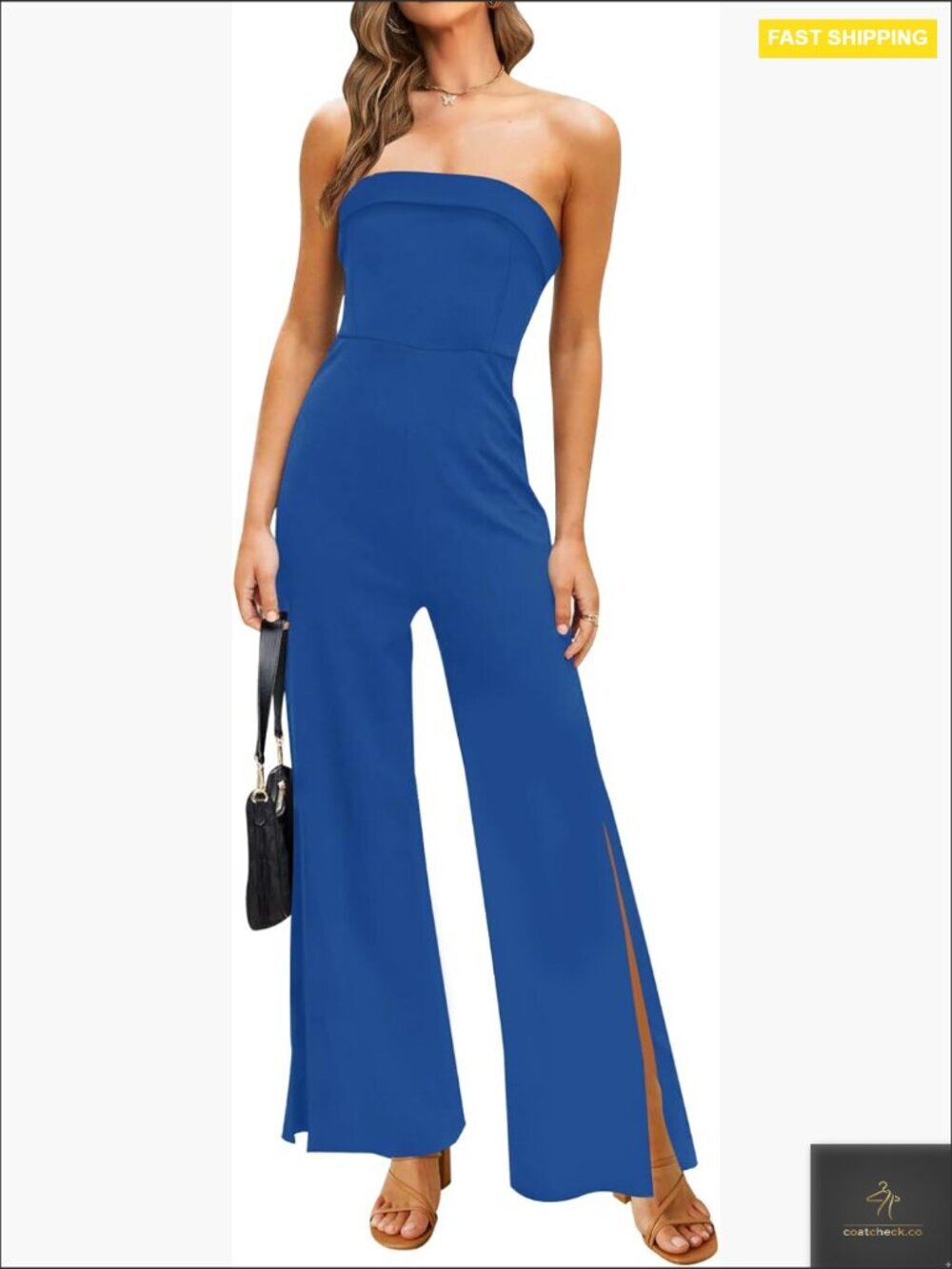 Strapless Jumpsuit Off Shoulder High Waist Wide Leg Side Slit Elegant Chic
